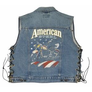 Vintage Wrangler Hero Denim Vest American Steel Motorcycle Wear Size Medium